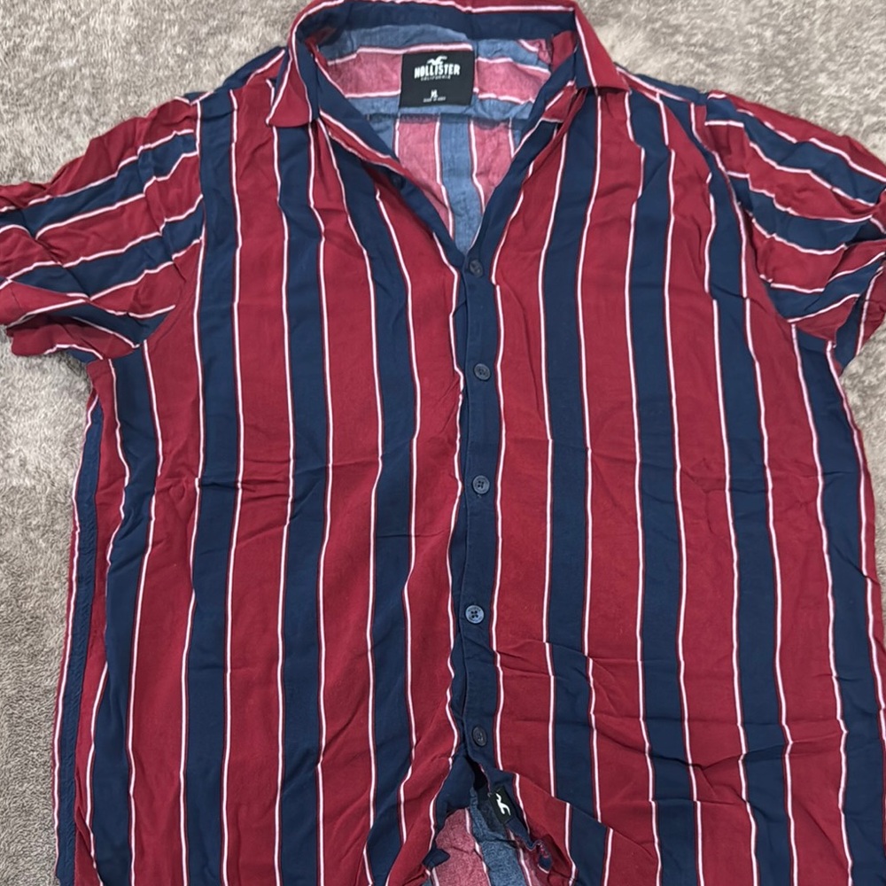 Hollister Red and Blue Casual Button Down Shirt